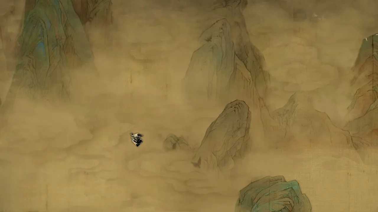 The ink-scroll map shown when Soul enters Justice Camp, his marker in the mist