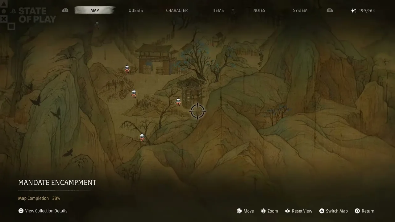 Ink-wash map of Mandate Encampment